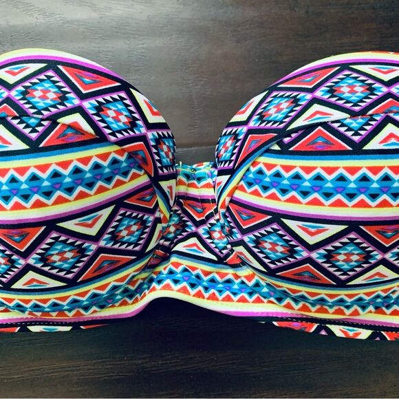 Women's Cute Aztec Tribal Boho Underwire Bandeau Bikini Swim Top | Size: XS-S - Picture 2 of 7